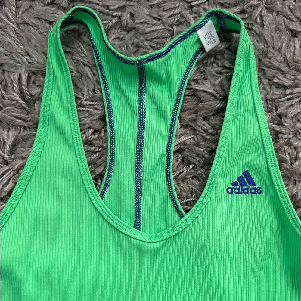 adidas Neon Ribbed Racerback Tank Top - Picture 2 of 4